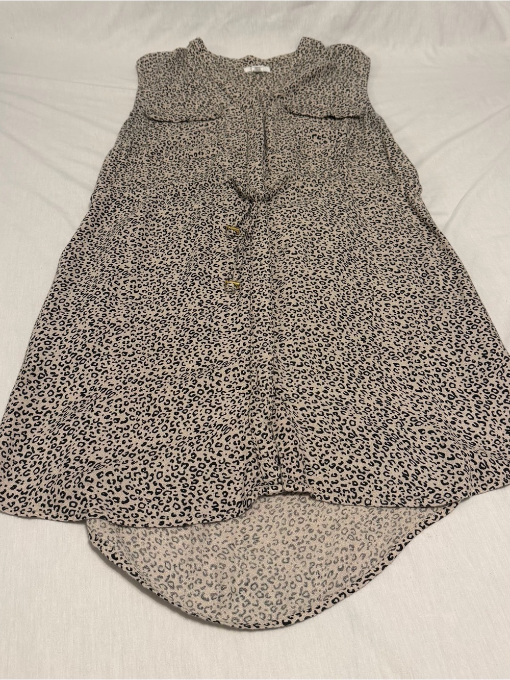 Sleeveless Leopard Print Button-Front short dress - Beige/Black